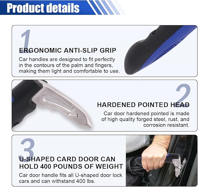KITUREK Car Handle Assist, Multifunction Auto Door Assist, Elderly & Handicapped Support, Window Breaker Emergency Tool, Grab Bar (Blue, 2 PCS)