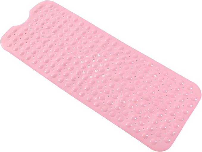 Anti-Slip Bathtub Shower mat, 40×16 inch（ 100 × 40cm） Soft Oversized Machine Washable Non-Slip Bathtub mat with Drainage Holes, Bathroom Floor Suction Cup.（1-Opaque Pink）