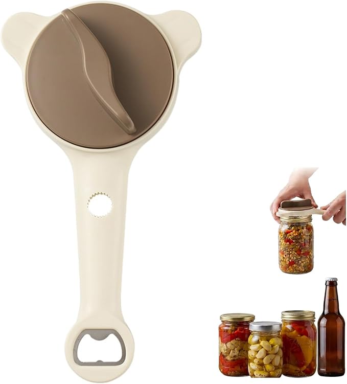 Jar Opener, 4 in 1 Multi-Functional Adjustable Bottle Opener, Retractable Lid Tool with Non-Slip Grip for Various Sizes Jars Cans and Bottles, Effortless Kitchen Helper for Seniors, Weak Hands
