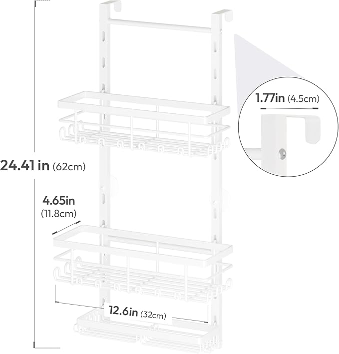 SWTYMIKI Over The Door Shower Caddy - 3 Tier Rustproof Hanging Shower Organizer with Adjustable Shelves, 28 Hooks & Soap Holder, Hanging Shower Rack Storage for Bathroom Accessories, White