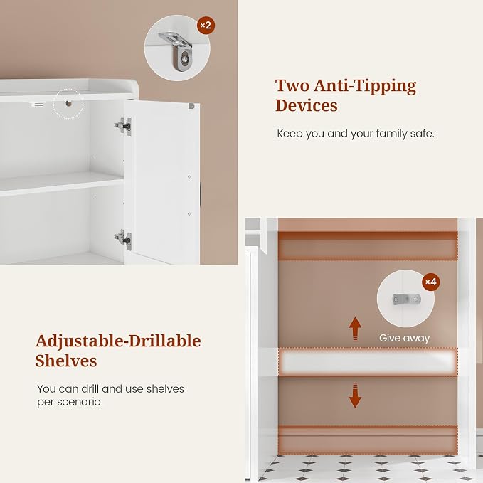 UPOSOJA Over The Toilet Storage Cabinet with Pulley Small Bathroom Storage Cabinet, Space Saver W/Adjustable Shelf & Towel Rack for Bathroom, Restroom, Laundry (White-Type B)