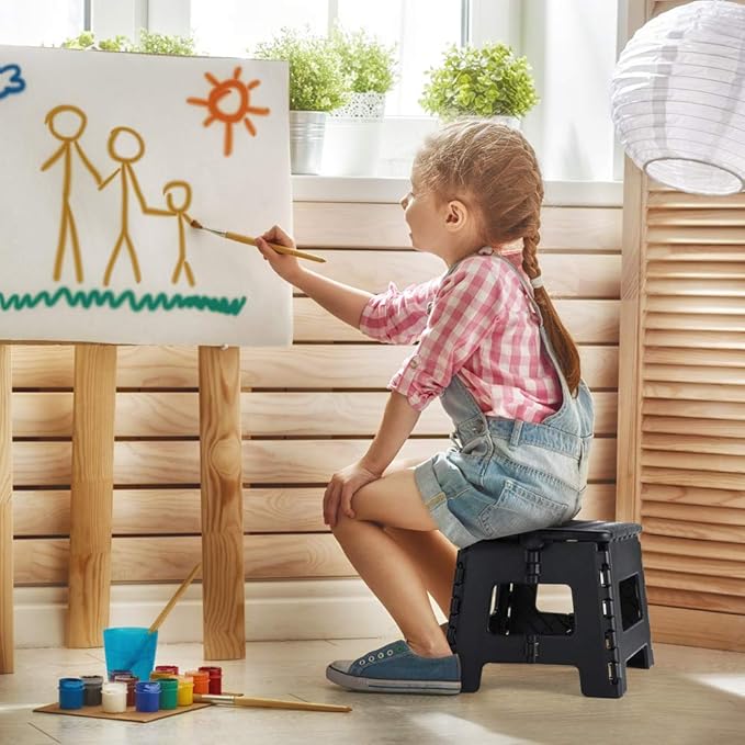 ACSTEP Folding Step Stool 9 Inch, Sturdy Collapsible Kitchen Step Stool Foldable for Kids, Toddlers & Adults, Non Slip Lightweight Foot Stools with Handle, Holds 300 lbs Ideal for Bathroom Bedroom