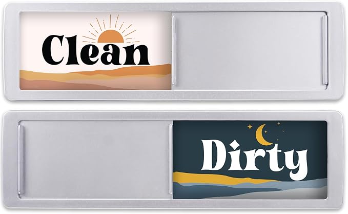 Dishwasher Magnet Clean Dirty Sign - Magnetic Signs That Say Clean/Dirty - Optional Sticker Adhesive for Non-Metal Stainless Steel Dish Washers - Boho Style