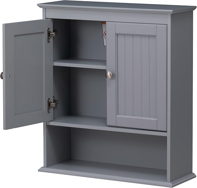 Spirich Bathroom Wall Cabinet, Wall Mounted Medicine Cabinet Organizer, Over The Toilet Storage Cabinet with Doors and Shelves, Gray
