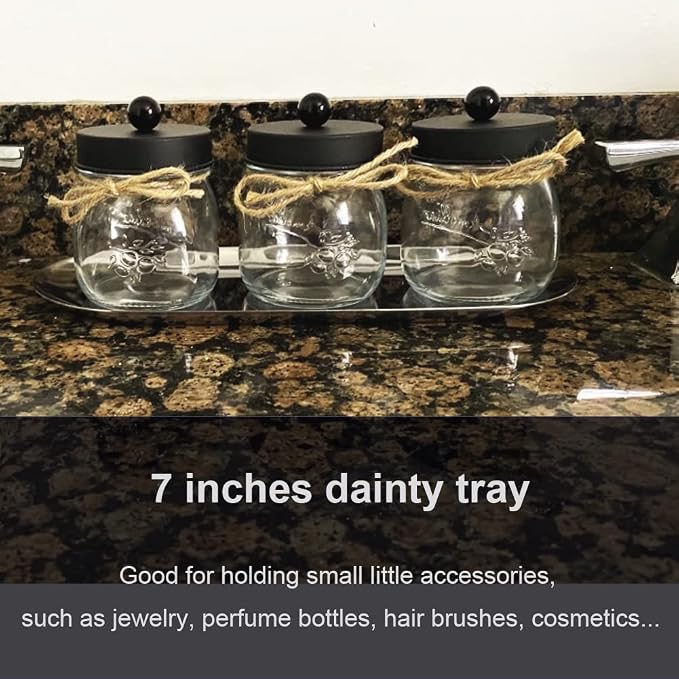 Stainless Steel Decorative Tray, Set of 2, 7 Inch Long, Jewelry Dish Cosmetics Organizer Bathroom Clutter Serving Platter Small Storage Tray, Oval, Silver