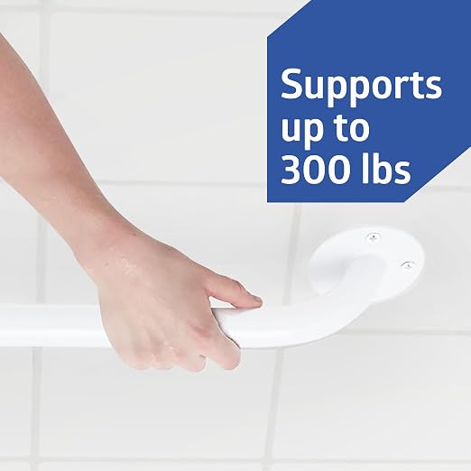 Medline White 16” Grab Bar for Shower & Bathtub, Independence Aid & Ease of Movement — For Elderly, Handicapped or Seniors, 300 lb. Capacity, 1 Bar