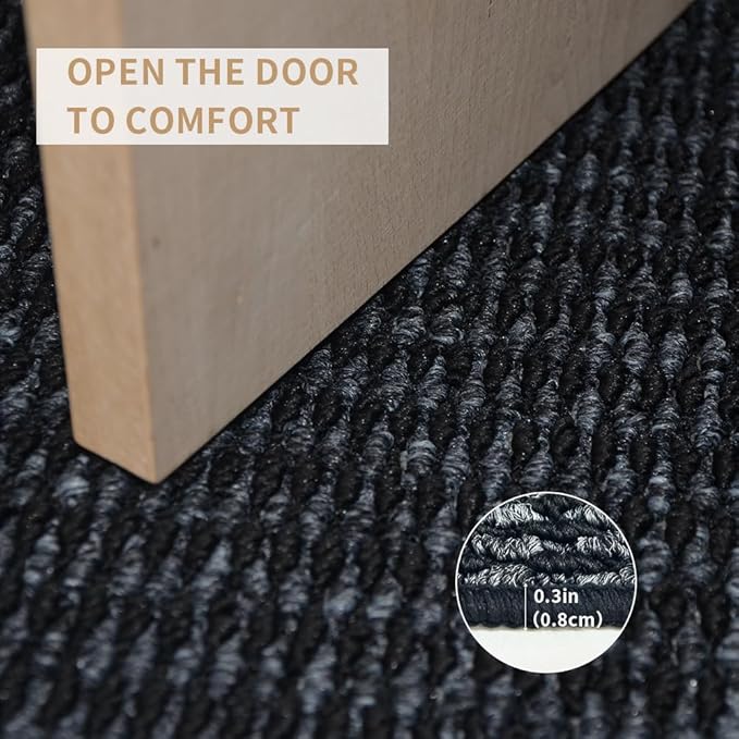 Indoor Doormat, 24" x 40", Black and Grey, Non-Slip Front Door Mats, Outdoor, Washable, Low Profile Indoor Door Mats for Entrance, Entryway, Dirt Resistant and Absorbent Welcome Mat