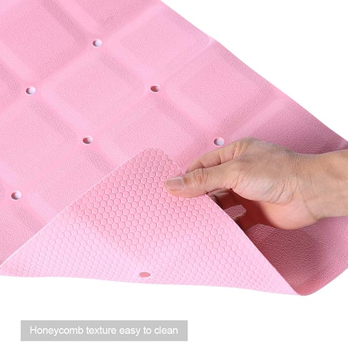 Webos Bathtub Mat Non Slip Soft Rubber Bathroom Bath No Suction Cups for Textured Tub Silicone Shower Bath Tub Mat(Pink, 28-inch x 14-inch)