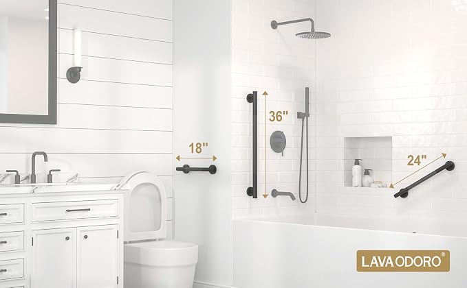 Lava Odoro Black Shower Grab Bars, 3 Pack Stainless Steel Bathroom Safety Grab Bar 36" 24" 18", Upgrade Anti-Slip Knurling Shower Grab for Bathtub, Shower Handles for Elderly Handicap, ADA Compliant