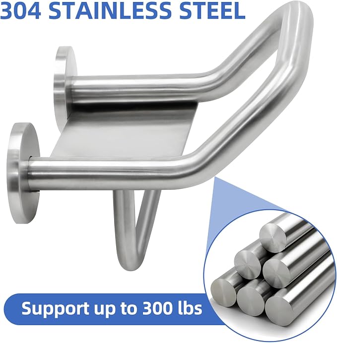 Grab Bar Toilet Paper Holder, 3-in-1 Bathroom Grab Bar with Toilet Holder and Phone Shelf, 304 Stainless Steel Safety Toilet Paper Grab Bar, Wall Mount Toilet Paper Holder for Seniors