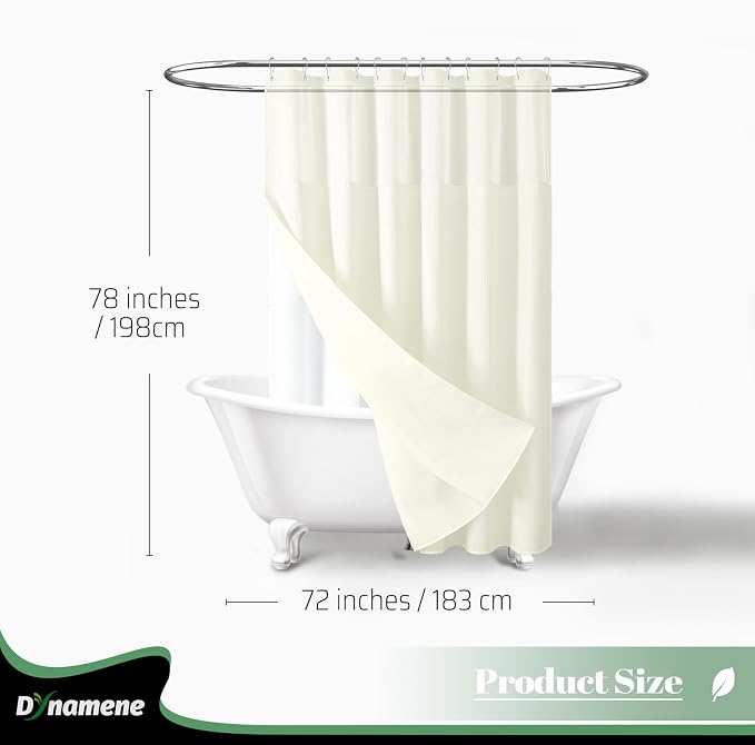 Dynamene 78 Inch Long Shower Curtain, Tall Waffle Fabric Shower Curtains for Bathroom, Hotel Waterproof Cloth Shower Curtain Liner Set with Hooks, Snap in Liner, Mesh Top Window, Cream, 72x78