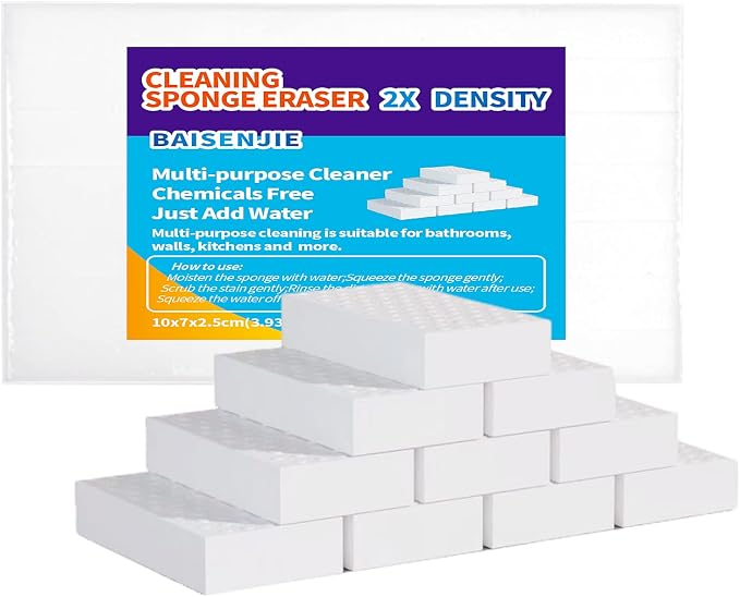 Magic Sponges Eraser,10 Pack Melamine Sponge in Bulk,2X Density,Long Lasting,Cleaning Sponge for Kitchen, Bathroom,Bathtub, Sink,Furniture, Wall Cleaner (White, 3.93x2.76x0.98in)