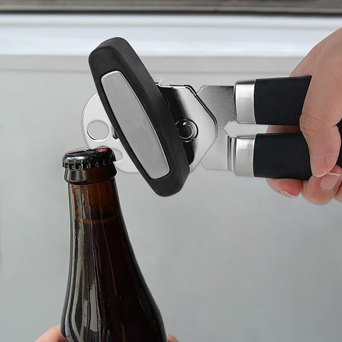 KTOJOY Heavy Duty Stainless Steel Smooth Edge 3-In-1 Multifunctional Manual Strong Can Bottle Opener – Soft-Grip Black