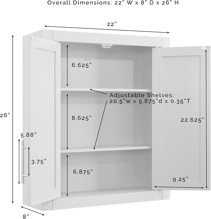 Crosley Furniture Savannah 3-Piece Wall Storage Cabinet, Cabinets for Laundry, Bathroom, Kitchen, White