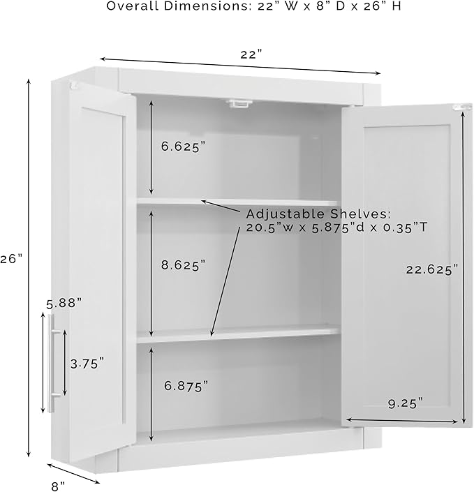 Crosley Furniture Savannah 2-Piece Wall Kitchen Storage Cabinet, Cabinets for Laundry, Bathroom, White