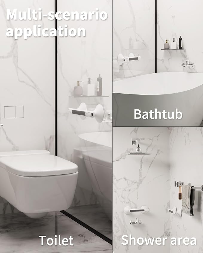 Grab Bars for Bathtubs and Showers 2 Pack Shower Handle for Seniors and Ederly, 12.2‘’ Suction Handicap Grab Bars for Wall, Waterproof, No Drilling