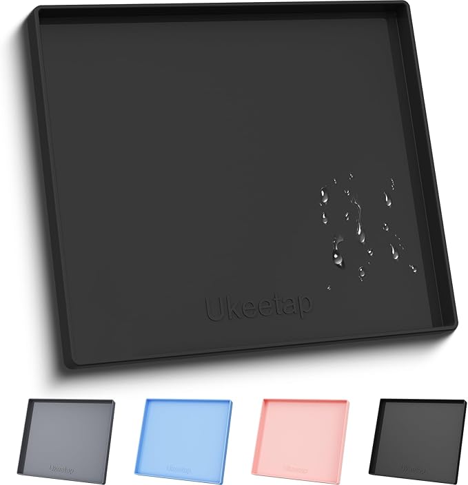 ukeetap Extra Thick Silicone Mat Waterproof with Raised Edge 22" x 19", Under Sink Mat for Kitchen & Bathroom, Kitchen Cabinet Liner, Multi-Purpose for Storage & Protection, Black