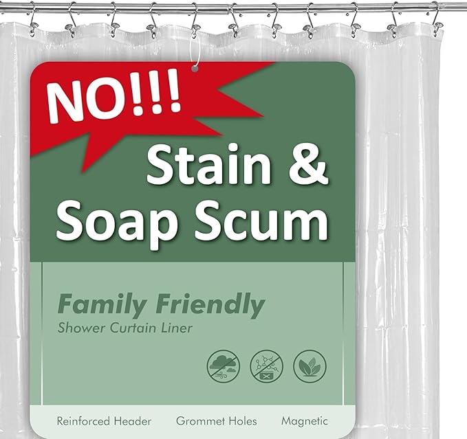 Barossa Design Super Long Clear Shower Curtain Liner 72" Wide x 108" Height - See Through Plastic Bath Curtain with Metal Grommets for Bathroom - Clear, 72x108
