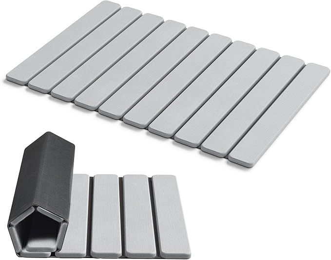 AWW Foldable Stone Bath Mat, Quick Dry Diatomaceous Earth Bath Mat with Non-Slip Mat, Super Absorbent, Easy to Clean, Compact for Small Bathrooms, 23.6 x 15.5, Light Grey
