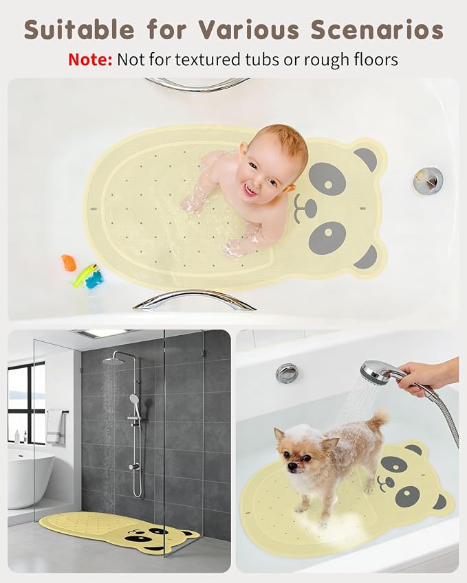 Safe Bath Solution, Bathtub Mat Non Slip for Babies, Toddlers, Kids & Pets, Natural Rubber BPA-Free Low Odor Safer Than PVC, Machine Washable, Suitable for Bathroom, Garden, and Hotel Tubs, Yellow