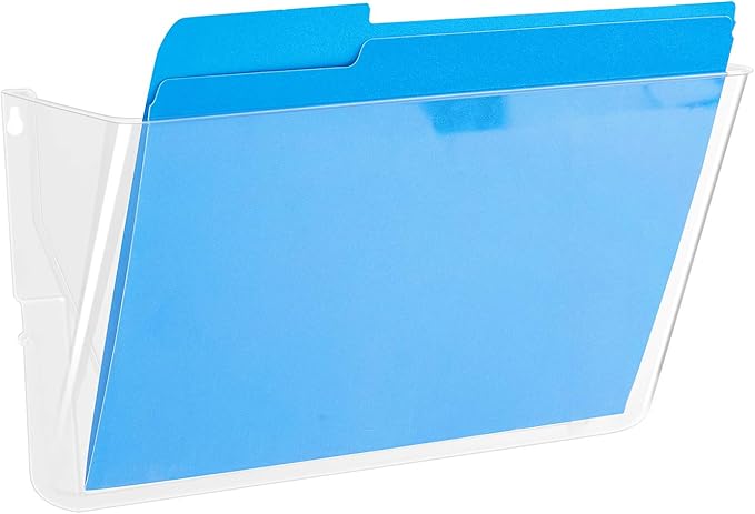 Amazon Basics Expandable Plastic Wall File Organizer, Hanging File Holder, Letter Size, 1-Pocket, Clear, Space Saving for Office Home