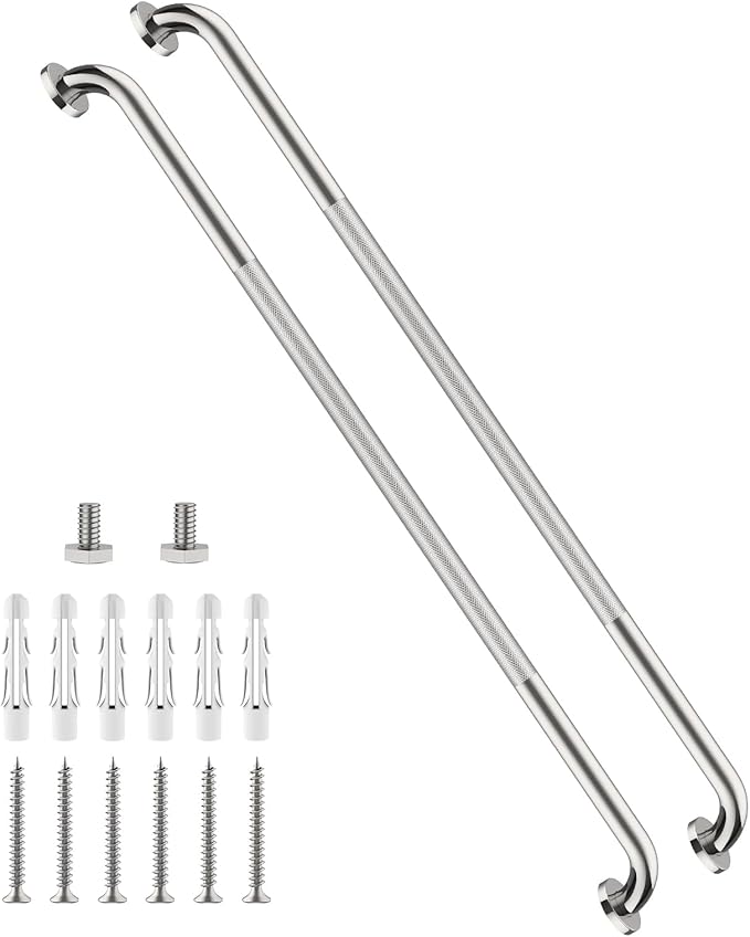 48 Inch Anti Slip Shower Grab Bar, Munzong Bathroom Grab Bar for Showers, Brushed Nickel Knurled Handicap Balance Bar,Safety Hand Rail Support Elderly Senior Assist Bath Handle