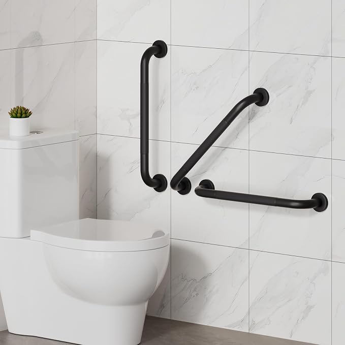 2 Pack Grab Bars for Bathtubs and Showers, NEWRAIN 16 Inch Stainless Steel Wall Bathroom Shower Handle, Anti Slip Black Safety Bars Toilet Handicap Elderly Senior Assist Bath Saft Hand Rail