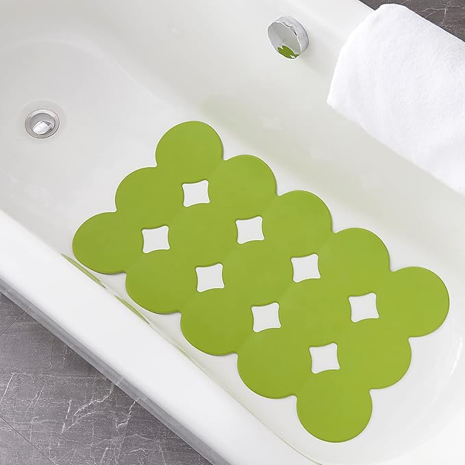 Webos Patented Non Slip Bathtub Mat Shower Mat Bath Mat Tub Mats with Strong Suction Cups Soft Natural Rubber Bath Mat for Inside The tub (Circle-Green, 28x16 inch)