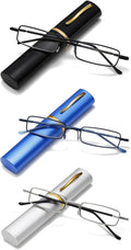 Viseng Slim Mini Metal Reading Glasses Compact Lightweight Portable Readers with Glasses Case for Reading Case +1.0 Black/Blue/silvery