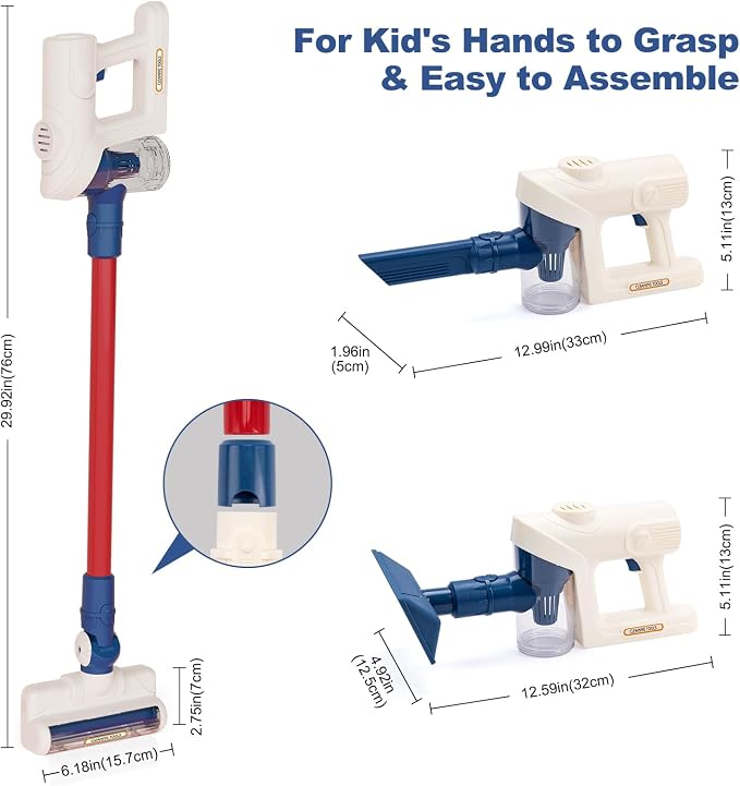 Kids Vacuum That Really Works, Toddlers Cordless Vacuum Cleaner Set, Pretend Role Play Household Keeping Toys with Realistic Function & Attachments, Cleaning Learning Toys for Age 3+ Boys Girls