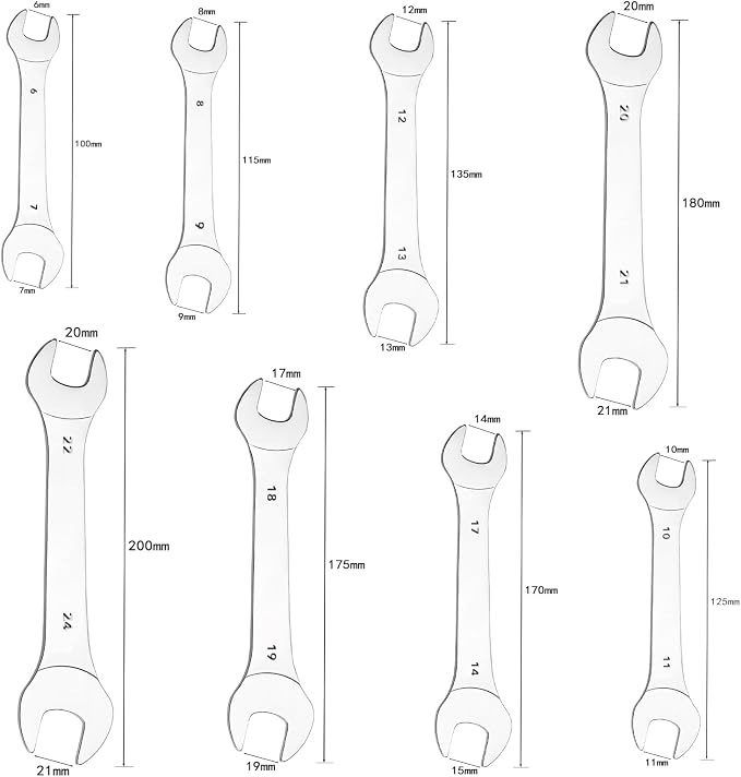 Super-Thin Open End Wrench, 3mm Ultra Thin Open End Wrenches 8 Size Chrome Vanadium Steel Wrench for Tight Spots Repair