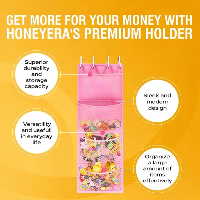 Honeyera Storage for Stuffed Animals - Over Door Organizer for Stuffies, Baby Accessories, and Toy Plush/Easy Installation with Breathable Hanging Storage Pockets Big Girls Chair Toddler Large Bag