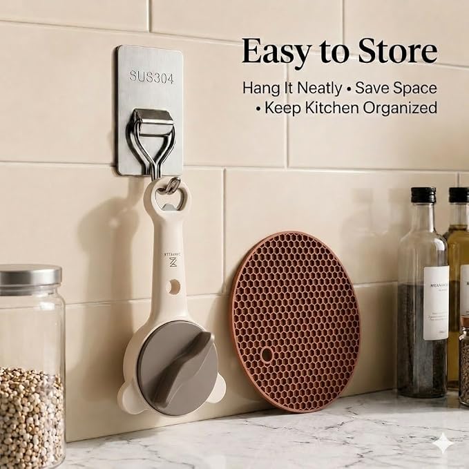 Jar Opener for Seniors with Arthritis, Easy Grip Adjustable Lid & Bottle Opener Set with Non-Slip Silicone Pad & Stainless Steel Hook, Beige