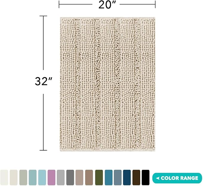 Turquoize Luxury Chenille Bath Rug for Bathroom Rugs Extra Absorbent Bath Mat Non Slip Microfiber Shower Rugs for Bathroom Microfiber Shaggy Carpet Rug Size, 20"x 32", Fog