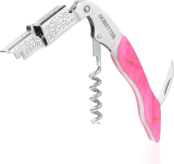 GOBETTER Wine Opener, Professional Corkscrews for Wine Bottles Cap Remover, Manual Wine Key for Home Use, Servers, Waiters Bartenders and Wine Lovers, Pink Resin