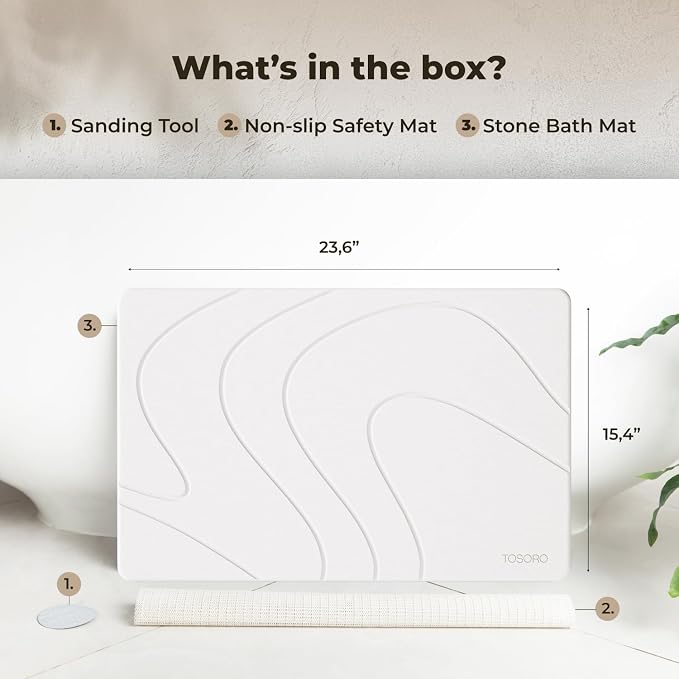 TOSORO - Stone Bath Mat Diatomaceous Earth Shower Mat Non-Slip Super Absorbent Diatomite Stone Bath Mats for Bathroom Floor Quick Drying Natural Easy to Clean (23.5 x 15) - Sandstone