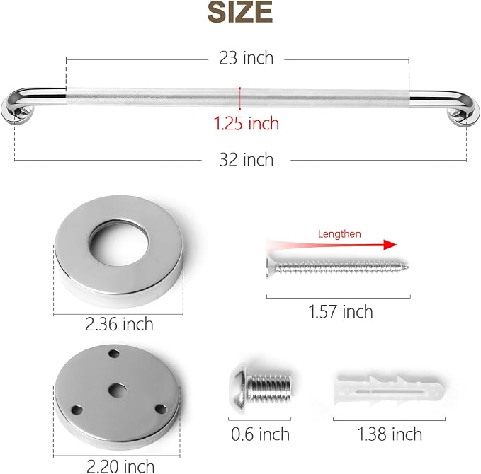 2 Pack Grab Bars for Elderly for Wall 32 Inch, Fit for Studs, Knurled Anti-Slip Bathroom Shower Grab Bars for Seniors, Safety Handicap Grab Bars for Shower, Shower Handles for Elderly, Tesuchan