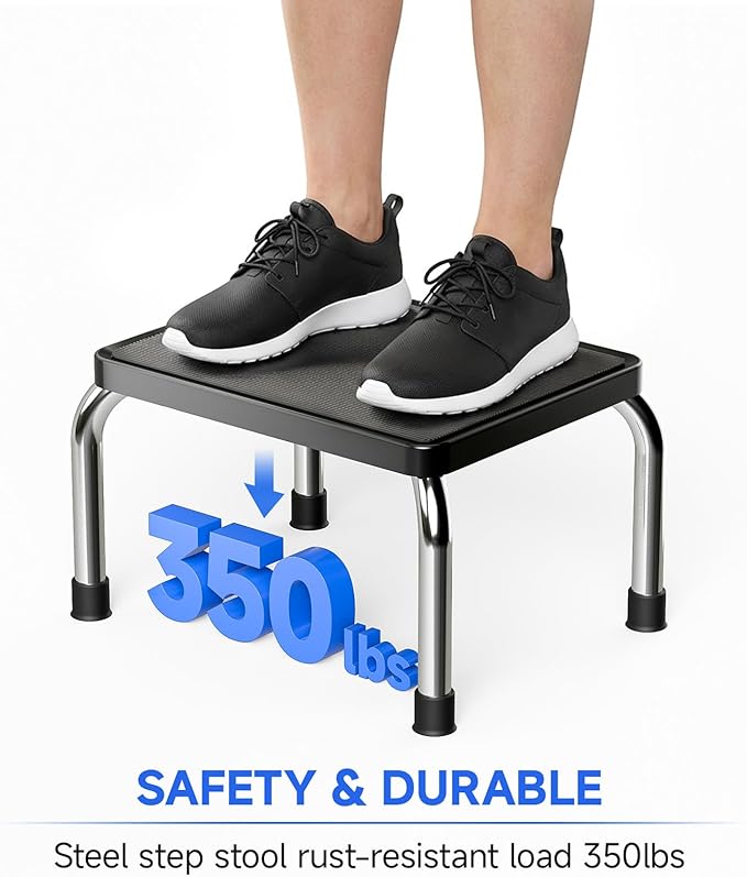 Loyoda Heavy-Duty Foot Step Stool for Adults with Non-Slip Surface, 350 lbs Capacity, Portable One-Step Stool for Kitchen, Bathroom, Office, Bedroom