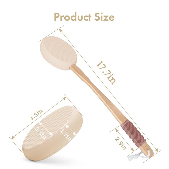 AmazerBath Lotion Applicator for Back, Feet, 4 Replacement Pads with 17" Curved Handle, Back Sunscreen Applicator for Kids, Elderly, Women, Apply Skin Cream Medicine Moisturizer Tanner, Ivory White