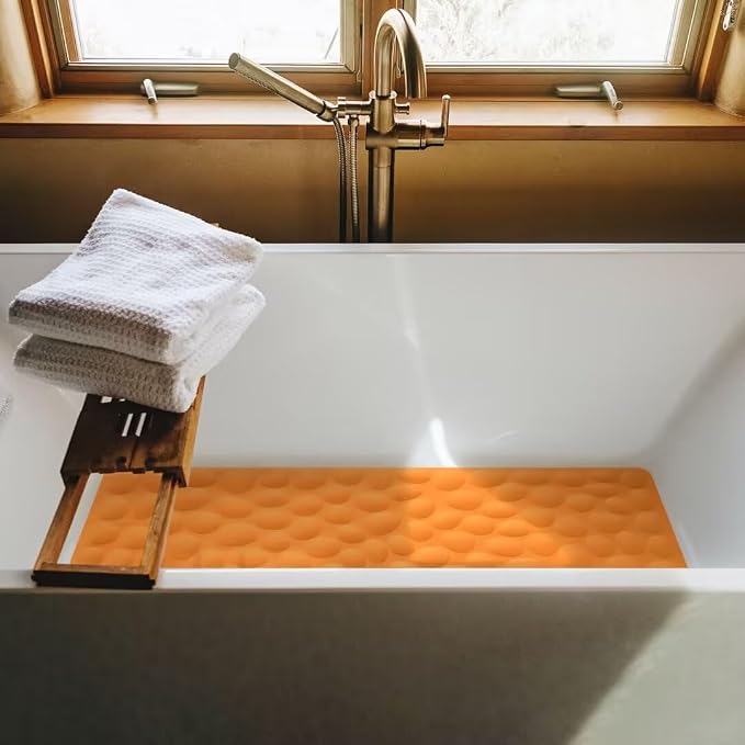 Non-Slip Bathtub Mat OTHWAY Soft Rubber Bathroom Bathmat with Strong Suction Cups (Orange, 16x31.5 inch)