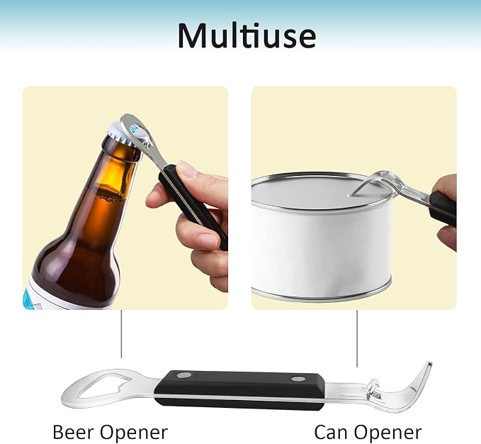 Can Punch Opener Little Cook Stainless Steel Can & Bottle Opener, Manual 2 in 1 Multifunctional Kitchen Tool, Dishwasher Safe (Black)