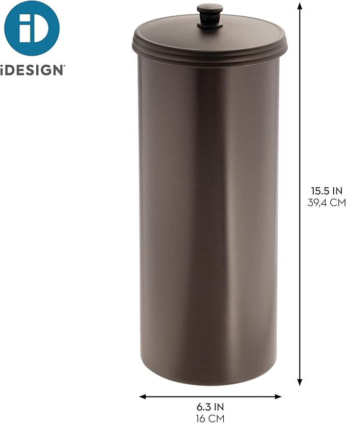iDesign Freestanding Bathroom Toilet Paper Storage Holder with Lid for 3 Extra Rolls, Bronze