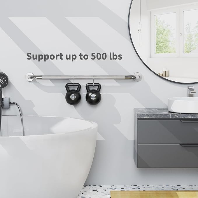 Chrome Grab Bar 40 Inch, iHansee Anti-Slip Bathroom Grab Bar w/Knurled Grip, Stainless Steel Safety Handrail for Toilet Bathtub Shower, Wall Mounted Matte Black Handicap Bars Handle for Senior Elderly