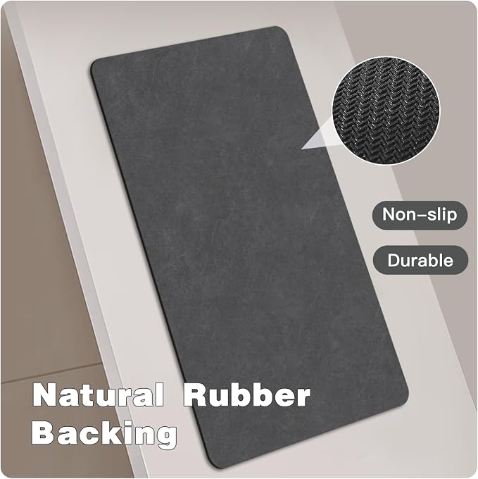 TYUU Bath Mat, Bathroom Rugs Non Slip Washable Thin Absorbent Quick Dry Bath Mat Fits Under Door Bathroom Floor Mat Perfect for Bath, Shower, or Sink 24"x70" Dark Grey