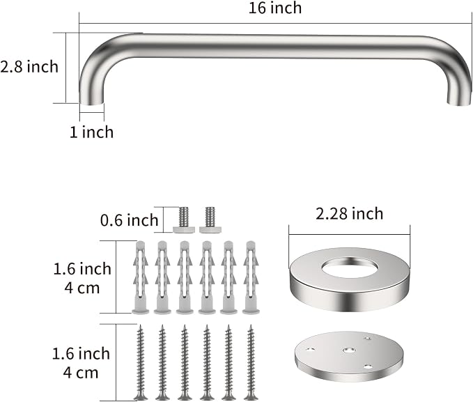 2 Pack 16 Inch Shower Grab Bar Satin Brushed Nickel, ZUEXT Stainless Steel Safety Grab Bar Handle, Bathroom Balance Bar, Safety Hand Rail Support - Handicap, Elderly, Injury, Senior Assist Bath Handle