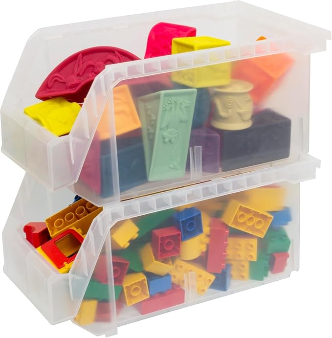 ReadySpace Large Plastic Storage Bins, Stackable Organizer Containers for Closet Pantry Shelf Garage and Office Organization, Clear, 6 Pack