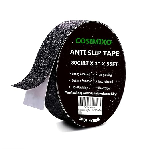 COSIMIXO 1" x 35Ft Heavy Duty Anti Slip Tape,Best 80grit Friction,Grip,Abrasive for Stairs Outdoor/Indoor Waterproof Grip Tape Safety Non Skid Tread Staircases Anti-Slip Traction Tape Black