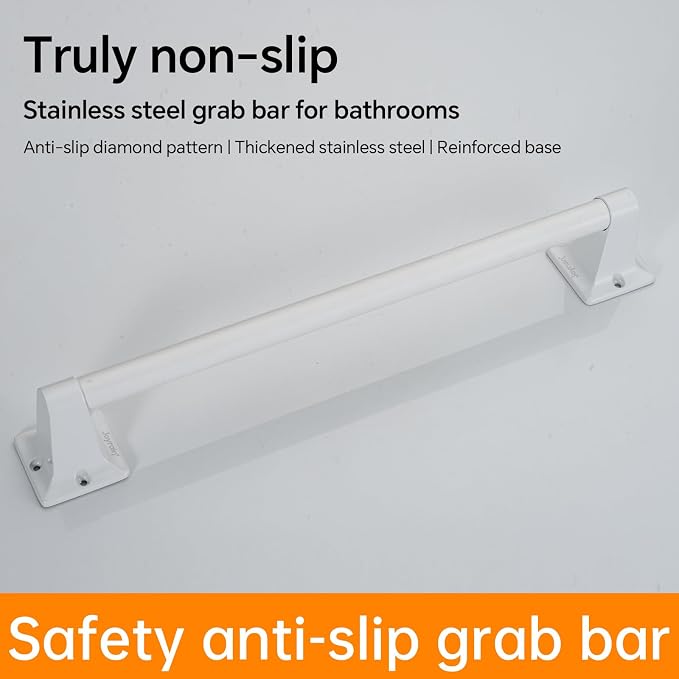 Joyrain Stainless Steel Bathroom Grab Bar for Elderly - Safety Rail & Towel Rack Dual Function, 9/16/24 Inch Anti-Slip Handle for Shower/Toilet/Tub (White, 24 inch)