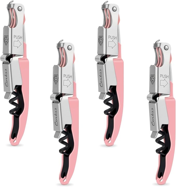 CORKAS Wine Key - Professional Handcrafted Heavy Duty Waiter Corkscrew, Compact Wine Opener with Double Hinged, Foil Cutter and Bottle Opener, Gifts for Severs, Sommelier, Bartenders (4Pack-Pink)