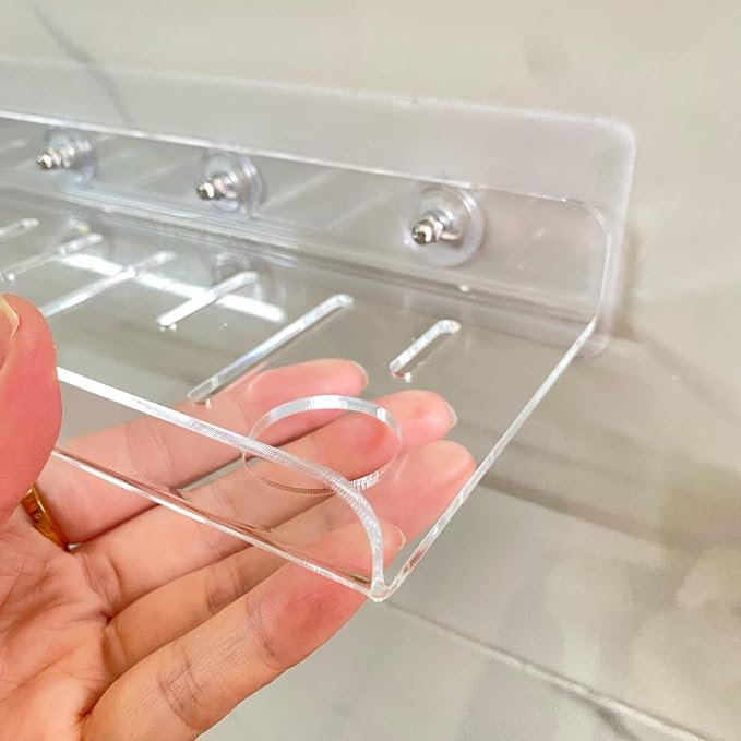 Acrylic Corner Shelves, Adhesive Shelf, Shower Caddy Organizer for Home Decor,Clear Shower Shelf,No Drilling Wall Mounted Bathroom Shelves (Clear 12 inch 2 set)